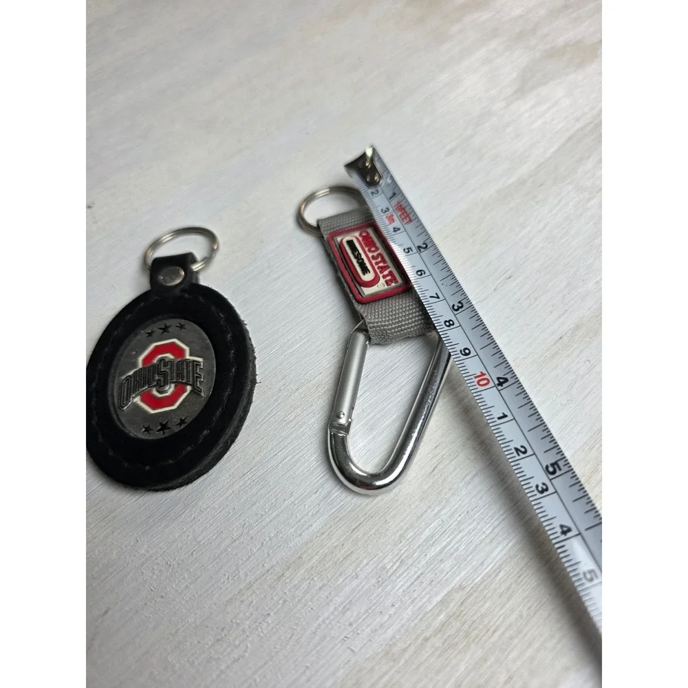 Ohio State Buckeyes Keychain Set Leather Fob and Carabiner Clip Grey Black Red